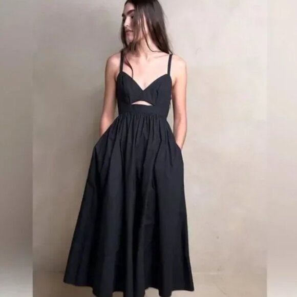 [New!] BANANA REPUBLIC "Isa" Cotton Midi Dress in Black: Sz 4 - Picture 1 of 4